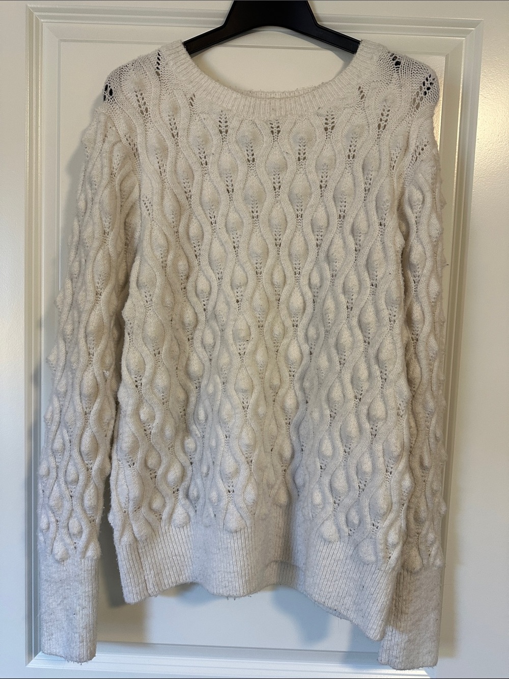 Sweet Romeo Cream Cable-Pattern Crewneck Sweater